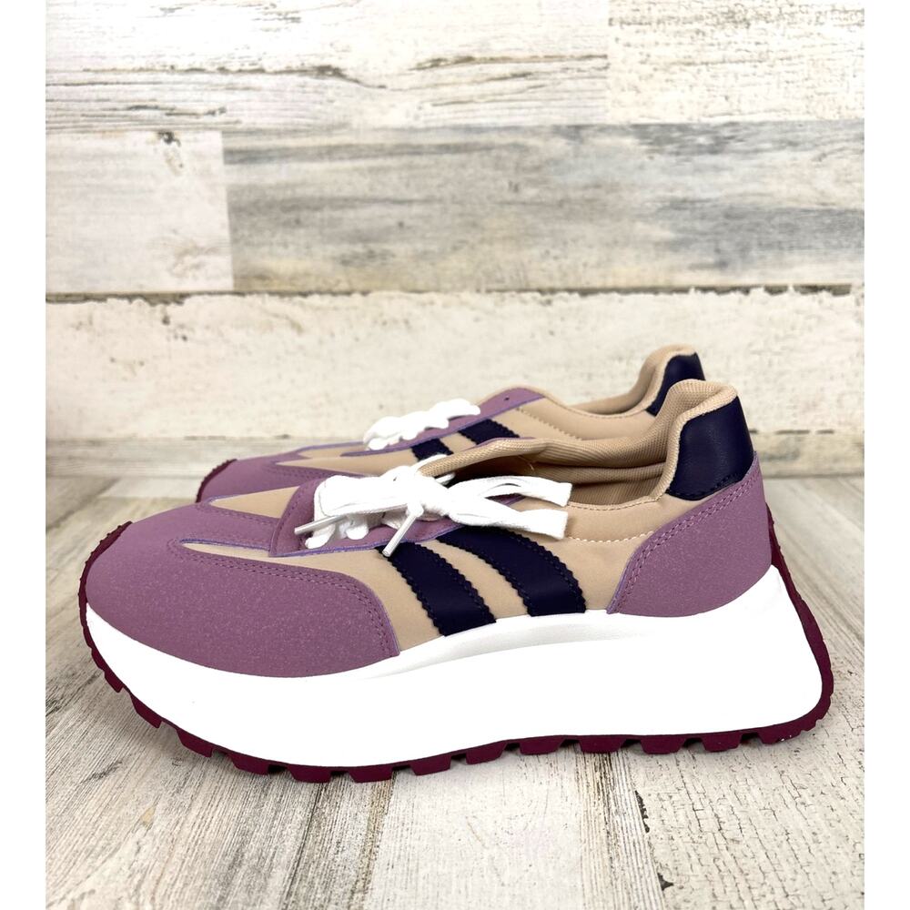 FEM Womens 9.5 Purple Tan Multi Chunky Platform Lace Up Sneakers NWT